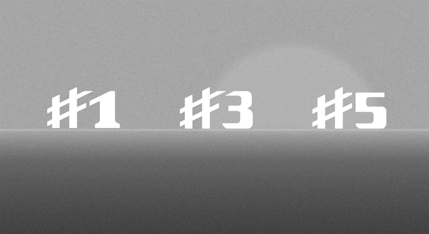 Auf grauem Hintergrund sind die Modellbezeichnungen in weiß #1, #3 und #5 abgebildet.