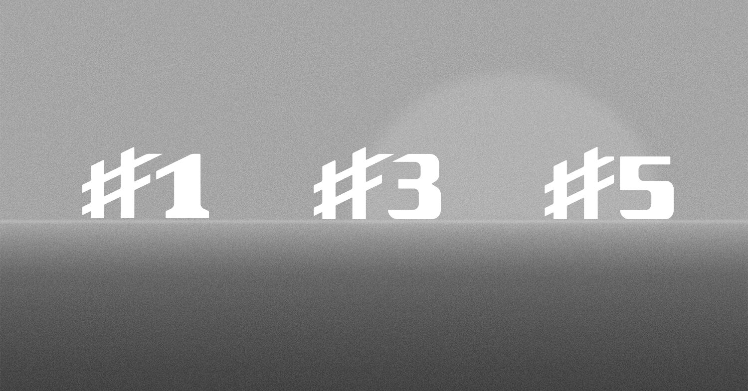 Auf grauem Hintergrund sind die Modellbezeichnungen in weiß #1, #3 und #5 abgebildet.