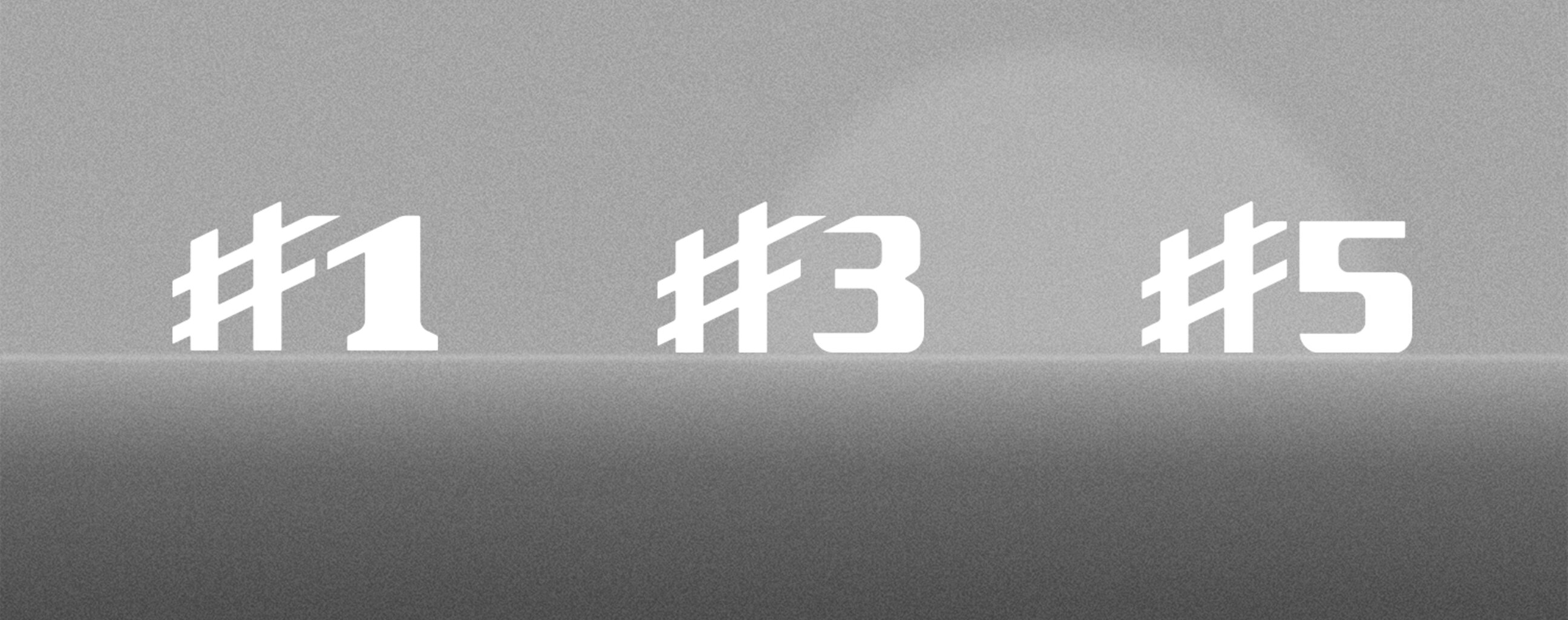 Auf grauem Hintergrund sind die Modellbezeichnungen in weiß #1, #3 und #5 abgebildet.